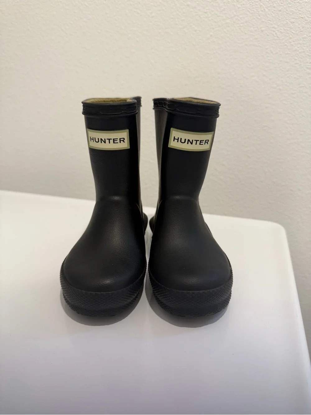 Hunter Kids Black Rubber Rain Boots with Logo